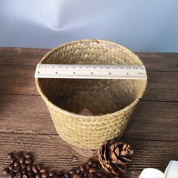 

Seagrass Laundry Basket Folding Handmade Rattan Straw Flower Pot Planter Wicker Clothing Toy Storage Basket Home 16.3*11cm
