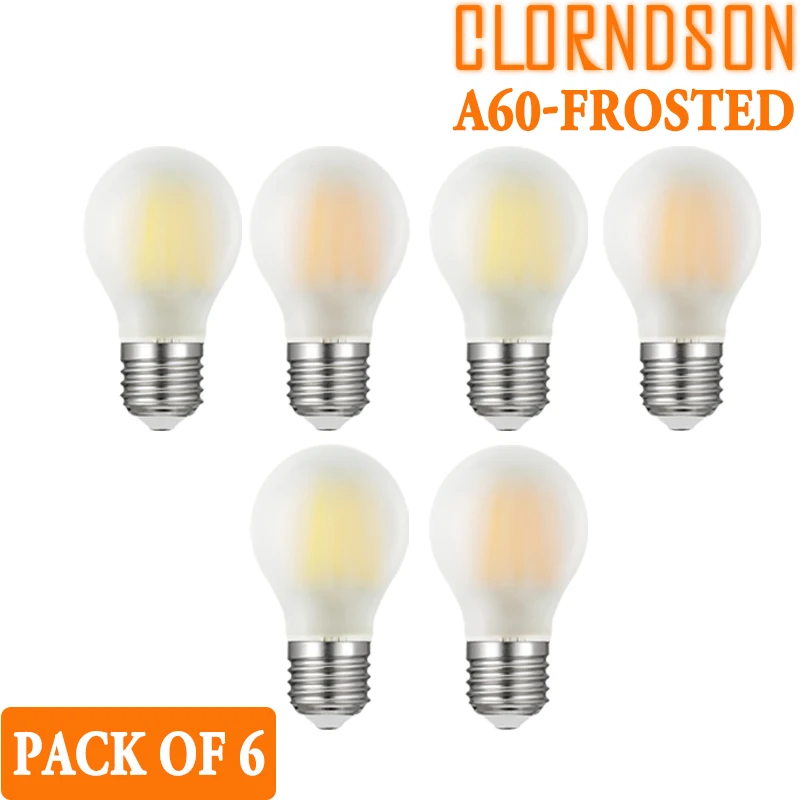 

Pack of 6 Dimmable Frosted A60 2W 4W 6W 8W Led E27 E26 Vintage Retro Lamp 110V 220V Filament Bulbs Lamp For Chandelier Lighting