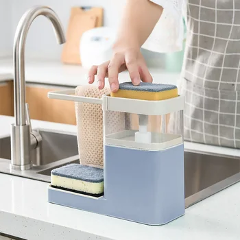 

Multifunction Kitchen Press Soap Dispenser Automatic Detergent Box Drain Sink Towel Bar Shelf Sponge Holder Kitchen Storage Rack