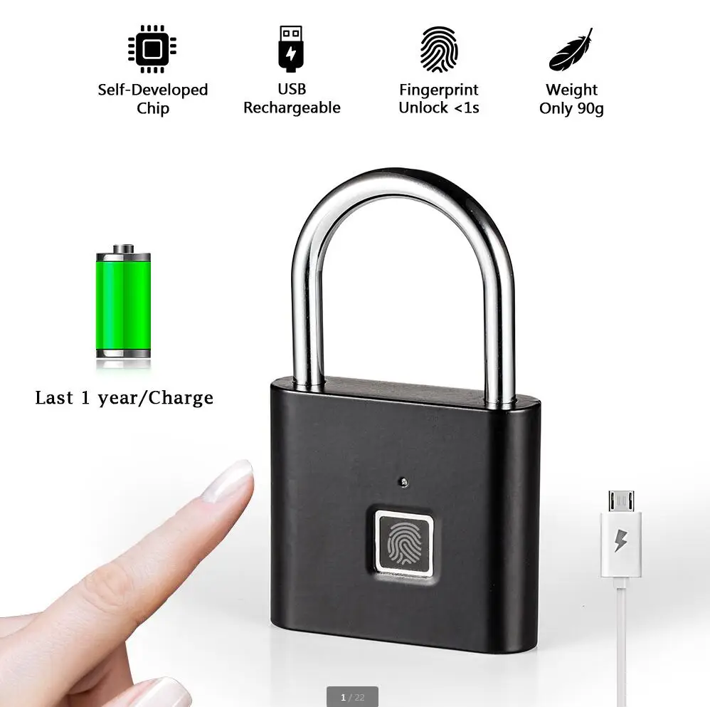 Keyless USB Перезаряжаемый дверной замок, отпечаток пальца, умный замок, быстрая разблокировка, цинковый сплав, металл, саморазвивающийся чип