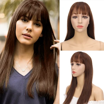 

LUPU Black Brown Long Wave Synthetic Hair Wig For Women African American Cosplay Wigs With Bangs High Temperture Fiber