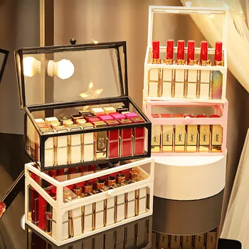 

18/32 Grids Lipstick Storage Box With Cover High Quality Glass Lipstick Organizer Case Desktop Cosmetics Rack