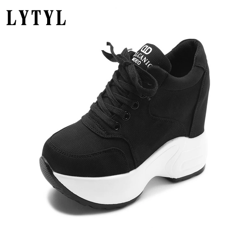 

Women Sneakers Mesh Casual Platform Trainers White Shoes 10CM Heels Autumn Wedges Breathable Woman Height Increasing Shoes AG--6