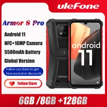 Ulefone – Smartphone Armor 8 Pro, téléphone robuste, Android 11, 8 go/6 go + 128 go, NFC/IP68, 5580mAh, téléphone portable étanche Global 
