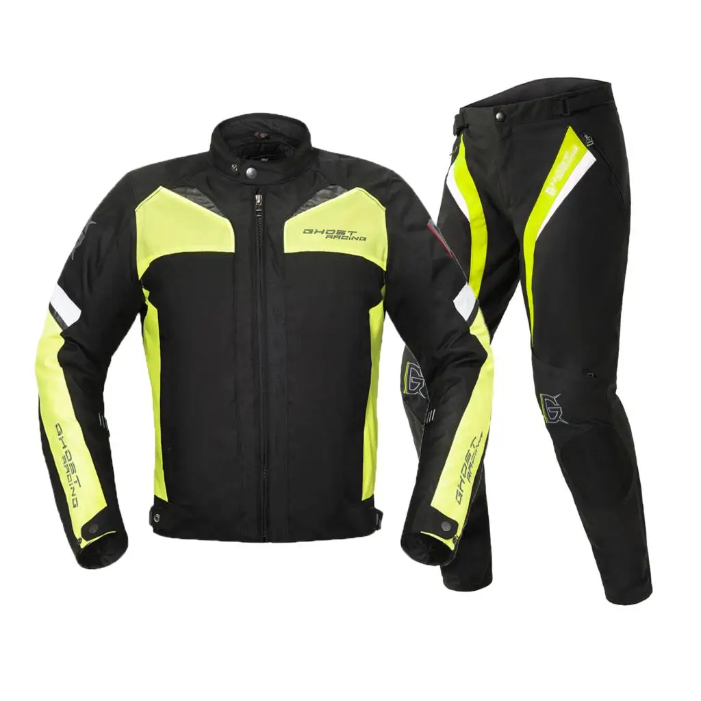 Призрак куртка для мотоспорта мужской костюм для мотокросса куртка и брюки мото куртка защитное снаряжение броня мотоциклетная одежда 4 сезона - Цвет: GR-Y-01 GN Set