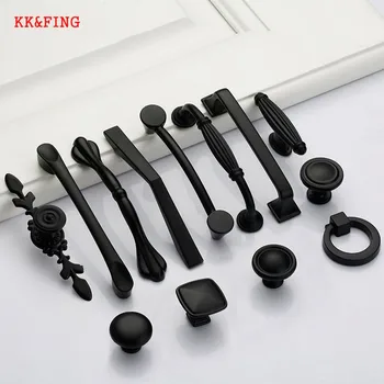 

KK&FING Modern Black Cabinet Handles Solid Aluminum Alloy Kitchen Cupboard Pulls Drawer Knobs Furniture Handle Hardware