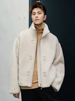 

2020 New Real Coat Sheep Shearling Men Natural Merino Wool Fur Short Autumn Winter Leather Jacket 19024 KJ3325