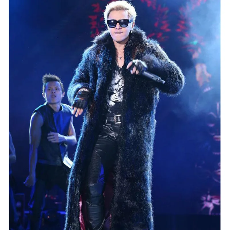 

Fur coat for Men 2019 autumn and winter new windbreaker faux fox fur long coat thick warm overcoat trench parka outwear