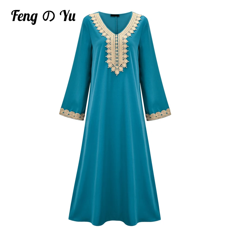 

Рамадан Eid Ladies Jellaba Dubai кружевная Абая свободное платье Jalabiya мусульманское вечерние нее праздничное платье с длинным рукавом Марокканская одежда синий XL