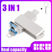 BRU-Pendrive 3 en 1 de 128GB para iPhone, ipad, usb 3,0, memoria flash, 256GB, USB tipo C, 32GB, 64GB