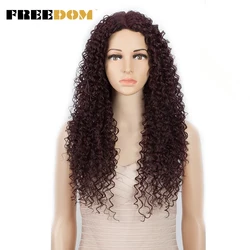 FREEDOM Lace Wigs Synthetic Wig For Black Women 26 Inch Long Kinky Curly Blond 99J Color Wigs Heat Resistant Fiber Cosplay Wigs