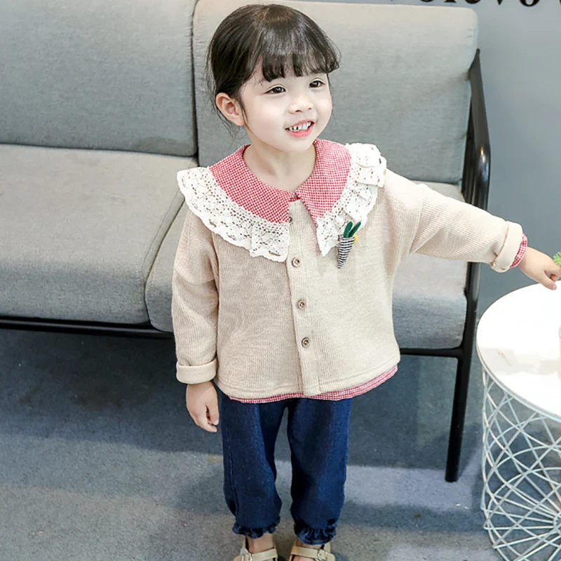

Autumn New 0-3T Baby Girl Clothes Knit Set Plaid Pattern Long-sleeved Girls Sets Top Jeans Cardigan 3 Pieces Toddler Girl Set #m