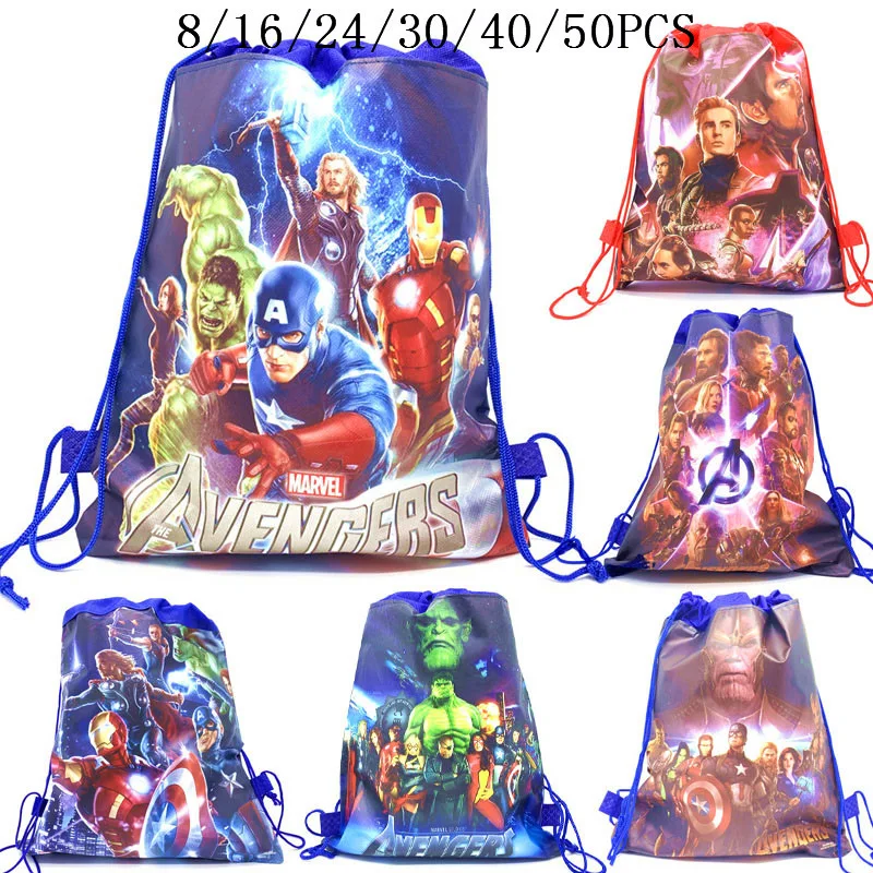 

8/16/24/50PCS Cartoon Super Hero Theme Birthday Party Gifts Non-Woven Drawstring Bags Kids Boy Favor Swimming School Backpacks