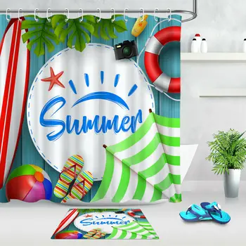 

Summer Ocean Beach Holiday Polyester Fabric Shower Curtain Set Bathroom