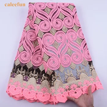 

Pink African Lace Fabric 2020 High Quality 5Yards Milk Silk French Tulle Lace Fabric Nigerian Lace Fabric For Party Dress Y1978