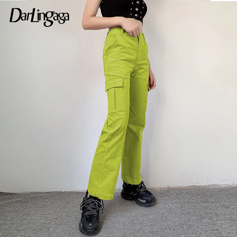 Green Darlingaga повседневные однотонные Прямые вельветовые брюки модные зимние брюки с карманами брюки-карго с высокой талией женские штаны-Капри - Color: Green