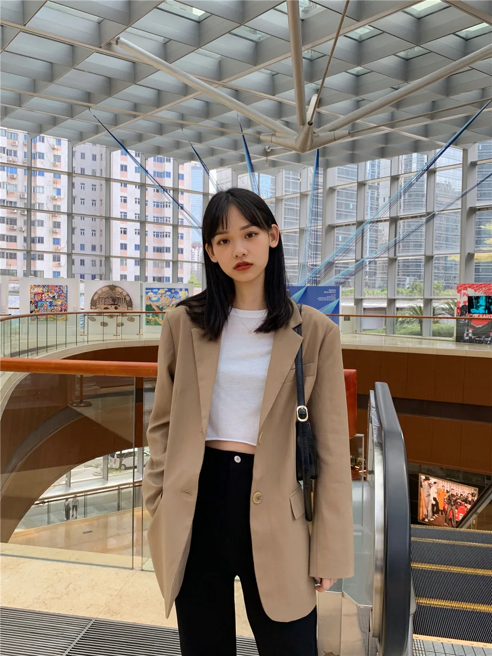

Photo Shoot South Korea Early Autumn New Style Loose-Fit Mid-length Double Breasted Suit Jacket Women's