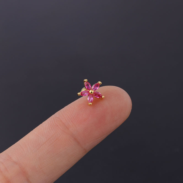 Popular Colorful Zircon Flower Warrings Piercing Ear Cartilage Earring  Gem Crystal For Women Girls Body Jewelry
