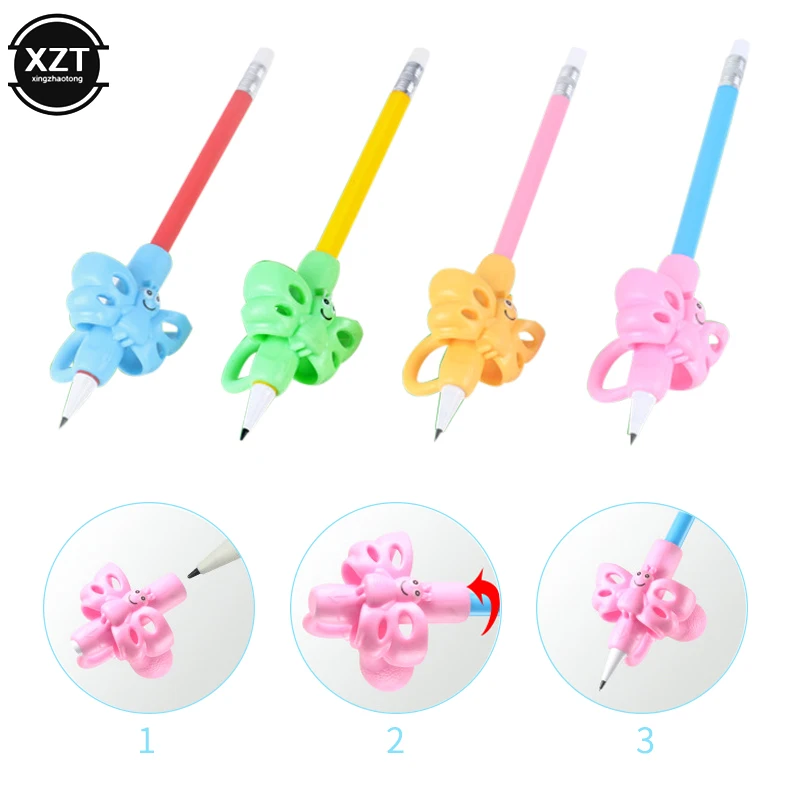 Three-Finger Pen Holder Silicone Pencil Grips Learning Ergonomic Handed Writing Tool Correction Device Kid Pencil Set Stationery upgraded one key guitar chord trainer chord learning assisted tool folk guitar chord practice tool 25 chords for folk guitar beginners
