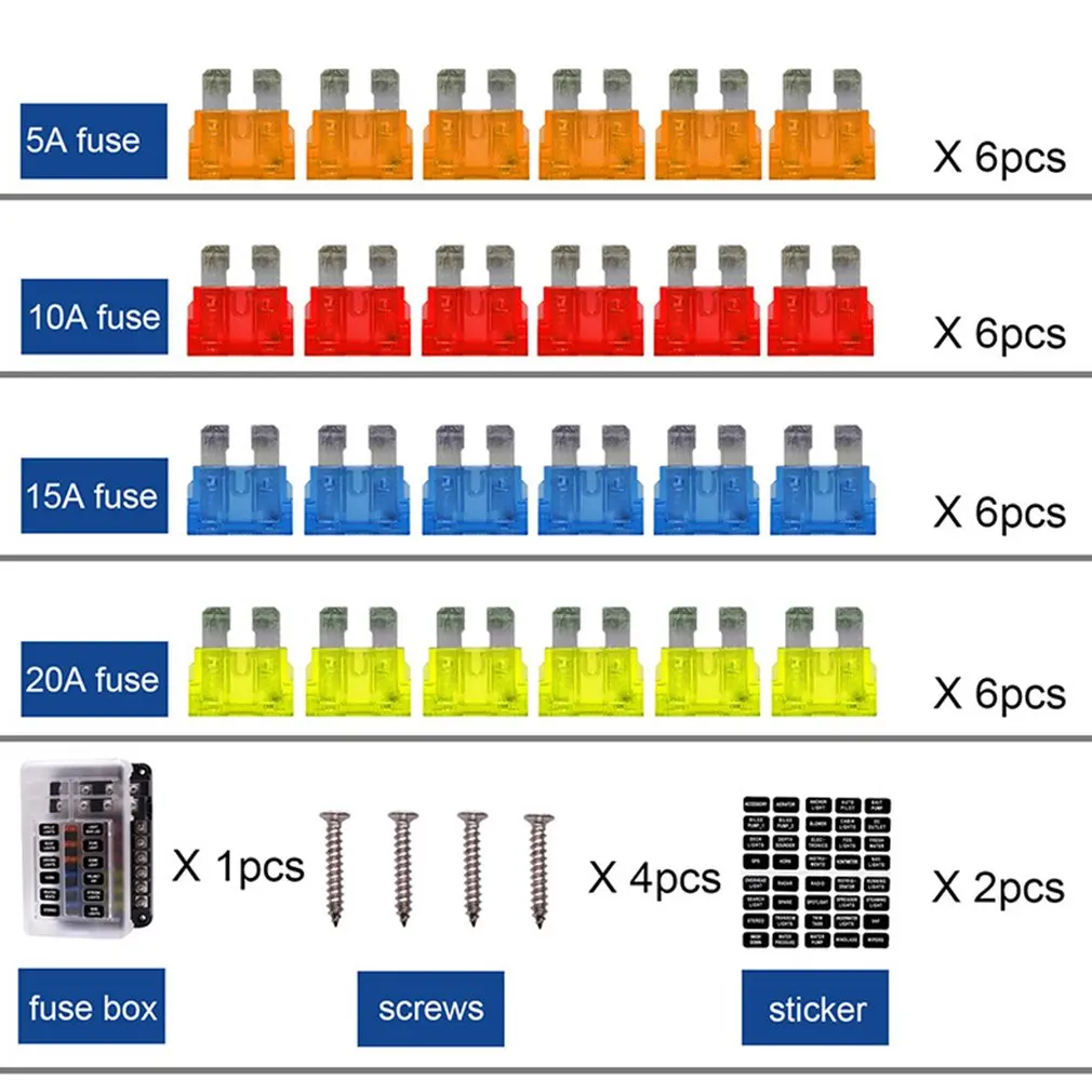 

1 Set 32V Plastic Cover Fuse Box Holder M5 Stud 12 Ways Blade With LED Indicator Light for Auto Car Boat Marine Trike