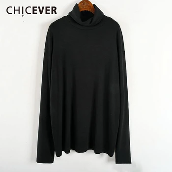 

CHICEVER Korean Slim T-shirt For Women Turtleneck Long Sleeve Oversize Casual Shirt Female 2020 Autumn Winter Fashion Clothes