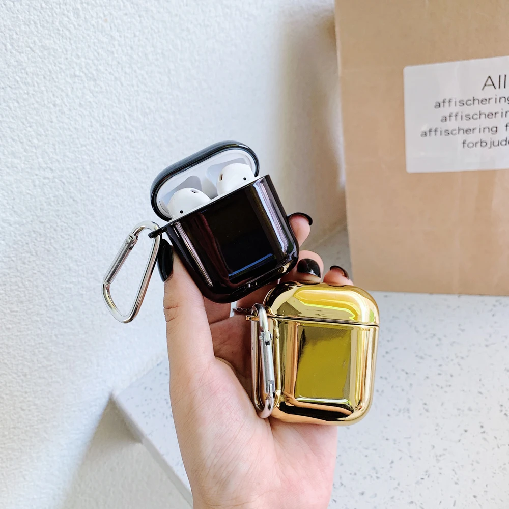 Glossy Shining Plating Funda Case for AirPod AirPods 2 1 Portable Earphone Cases for Air Pods Cover Coque with Anti-lost Hook