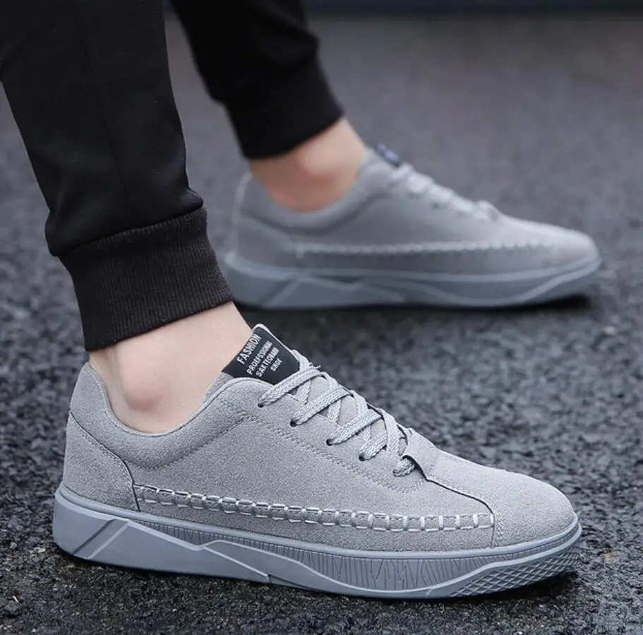 Мужская Вулканизированная обувь на плоской подошве; дышащие Прогулочные кроссовки; модная мужская обувь для улицы в Корейском стиле; шикарная обувь на шнуровке; tenis masculino - Цвет: grey