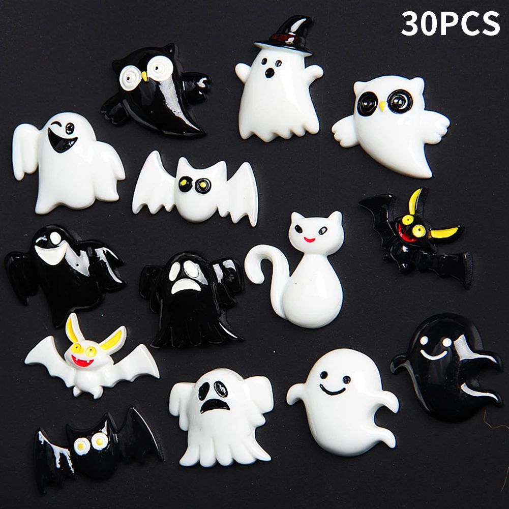 30pcs Scrapbooking Accessories DIY Phone Shell Embellishment Crafts Practical Halloween Flatback Decoration Gift Resin Decor
