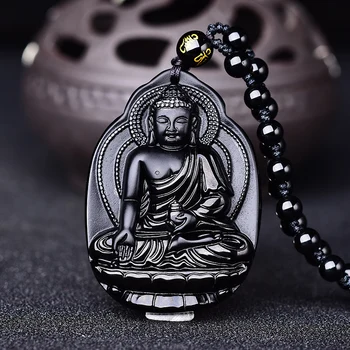 

Natural Obsidian Patron saint Jade Pendant Jewelry Lucky Exorcise evil spirits Safety Auspicious Amulet Jade Fine Jewelry