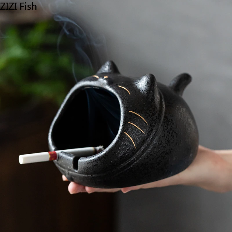 Cartoon Cat Creative Art Ashtray Ceramic Household Living Room Large Capacity Anti Fly Ash Ashtray Gift for Boyfriend