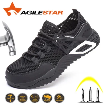 

Anti Smashing and Puncture Men's Work Shoes With Steel Toe and Cap Breathable Light Weight Safety Boots for Construction