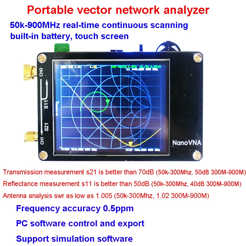 

NanoVNA Vector Network Analyzer 50KHz-900MHz Digital Touching Screen Shortwave MF HF VHF UHF Antenna Analyzer Standing Wave