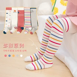 2022 Spring  New Baby Girl Striped Floral Tights Children Combed Cotton Cartoon Elastic Pants Kids  Dotted Tights for 0-7 Years