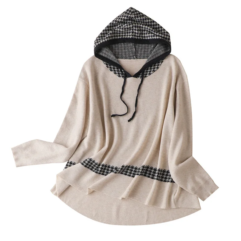 

Autumn and Winter Lazy Hooded Sweater Women's Knitted Korean Loose Casual Pullover Hoodie Plus Size Women Full Sleeve Sweater