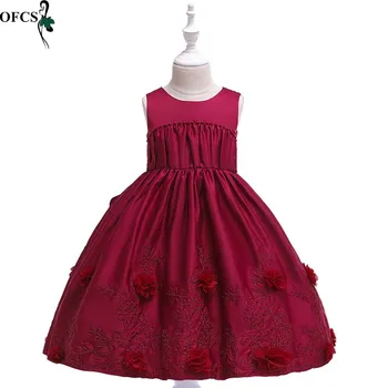 

Girl Embroidered Nail Bead Flower Fold Sleeveless Dress Girl Birthday Party Dresses Children's Clothing Kids Wore Princess Dress