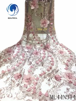 

BEAUTIFICAL nigerian wedding 3d lace fabrics flower bridal tulle beads net laces quality african 3d laces fabric flower ML44N314