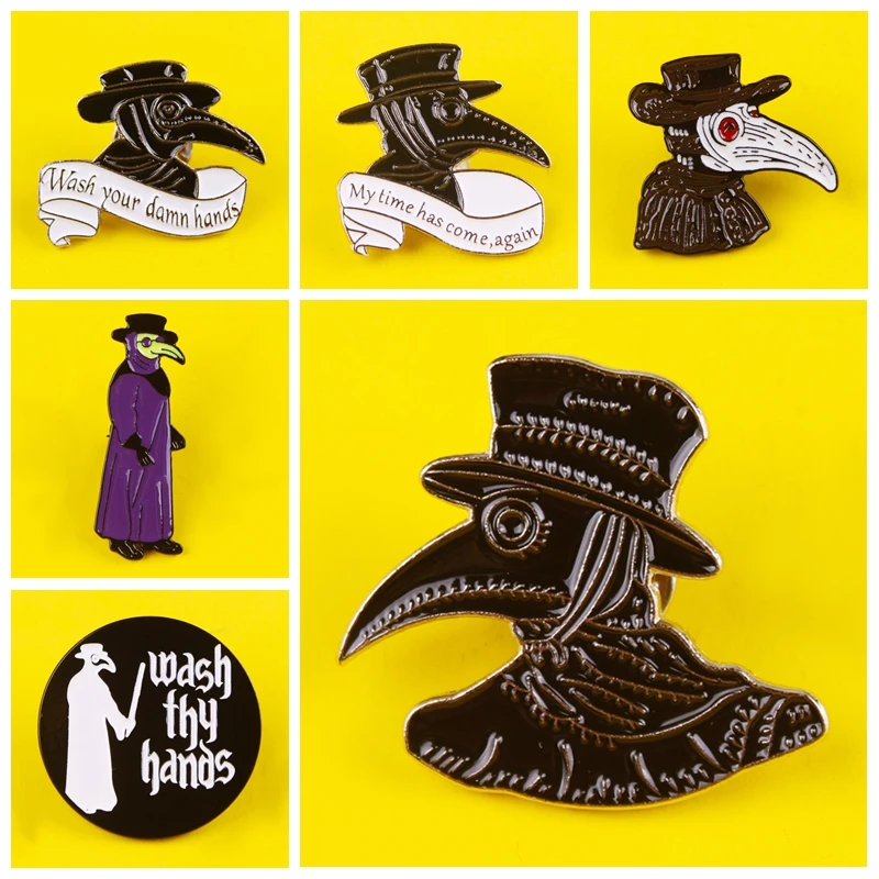 Темный значки панка на одежде чумной доктор шпильки шнабель Мойте руки брошь