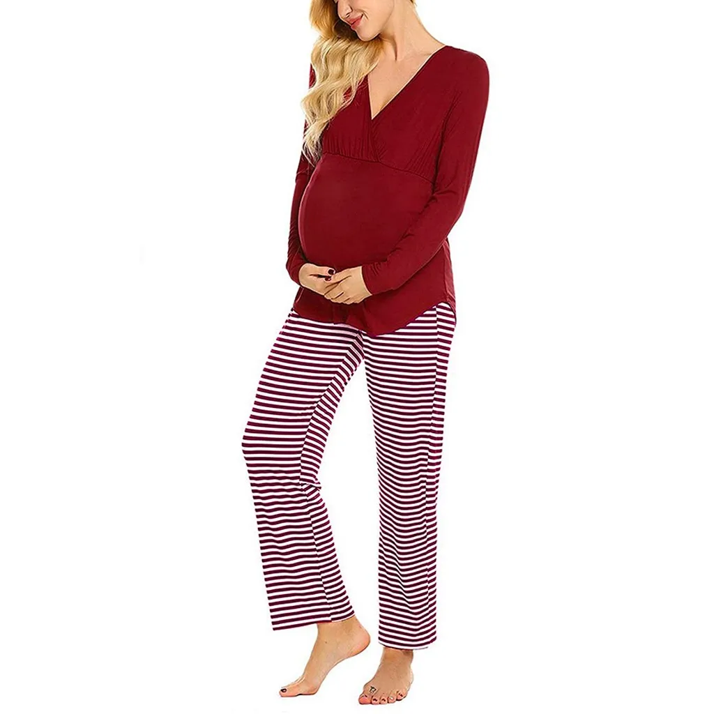 ARLONEET Women's maternity Pajamas tops+Striped Pants Sets Suit Nursing sleep homewear for breastfeeding pregnant cloth CN06