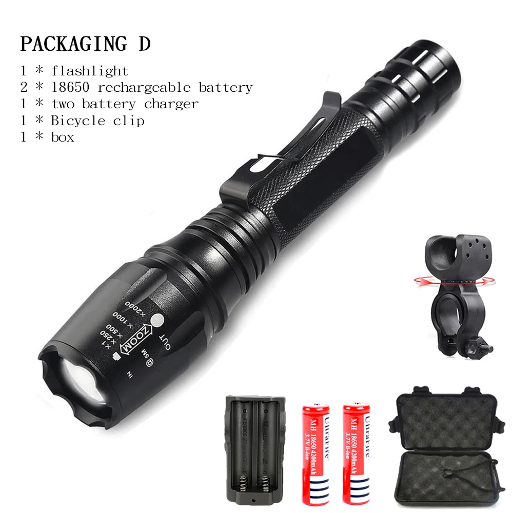 small led torch Brightest LED Tactical Military Flashlights 2000LM Super Bright Rechargeable T6 Zoomable 5 Modes LED Torch , Camping, Emergency led torch Flashlights