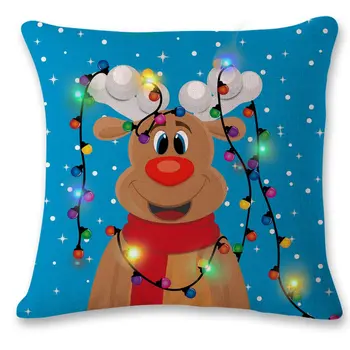 

LED Christmas Pillows Cover Decor Christmas Pillow Cases Linen Sofa Cushion Cover Home Decor Santa Claus Antlers