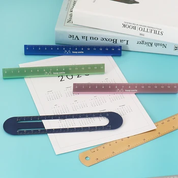 

15cm Measuring Ruler For Students Multi-functional High-precision Stationery Bookmark Clip Ruler Aluminum Ruler Metal Ruler