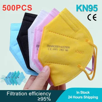 

500PCS FFP2 Facial Mask KN95 Face Masks 5Layer Dust Respirator Filter Maske Breathable Reusable Protective Mouth Cap Health Mask