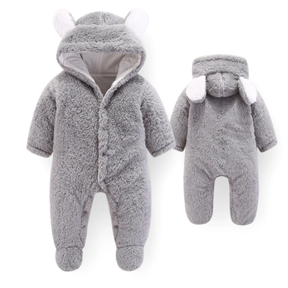 LOOZYKIT/Зимний комбинезон для новорожденных; детская одежда с капюшоном и рисунком; хлопковый теплый комбинезон для маленьких девочек; одежда для маленьких мальчиков - Цвет: StyleB gray