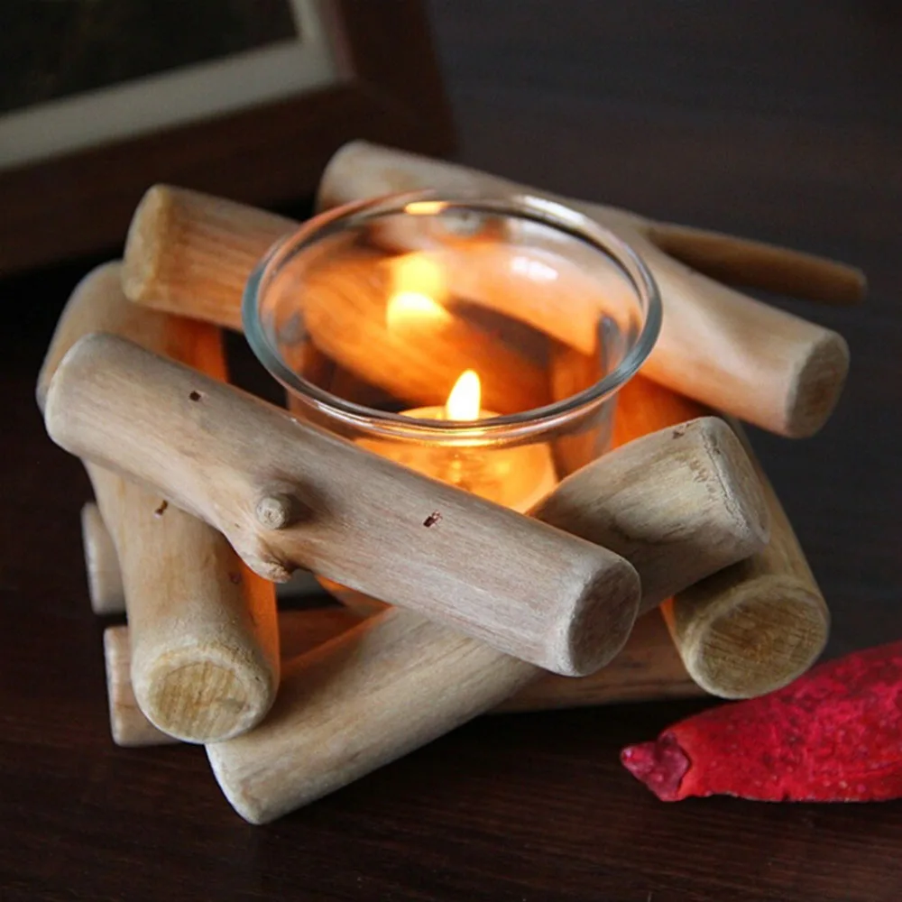 Год деревенский и романтичный деревянный нежный Рождественский старинный держатель для свечей для DIY вечерние, свадебные, домашний декор