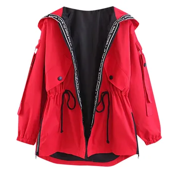 

2020 Spring Autumn Trench Women's Casual Plus Size Zipper Hooded Windbreaker Trincheira S-XXL