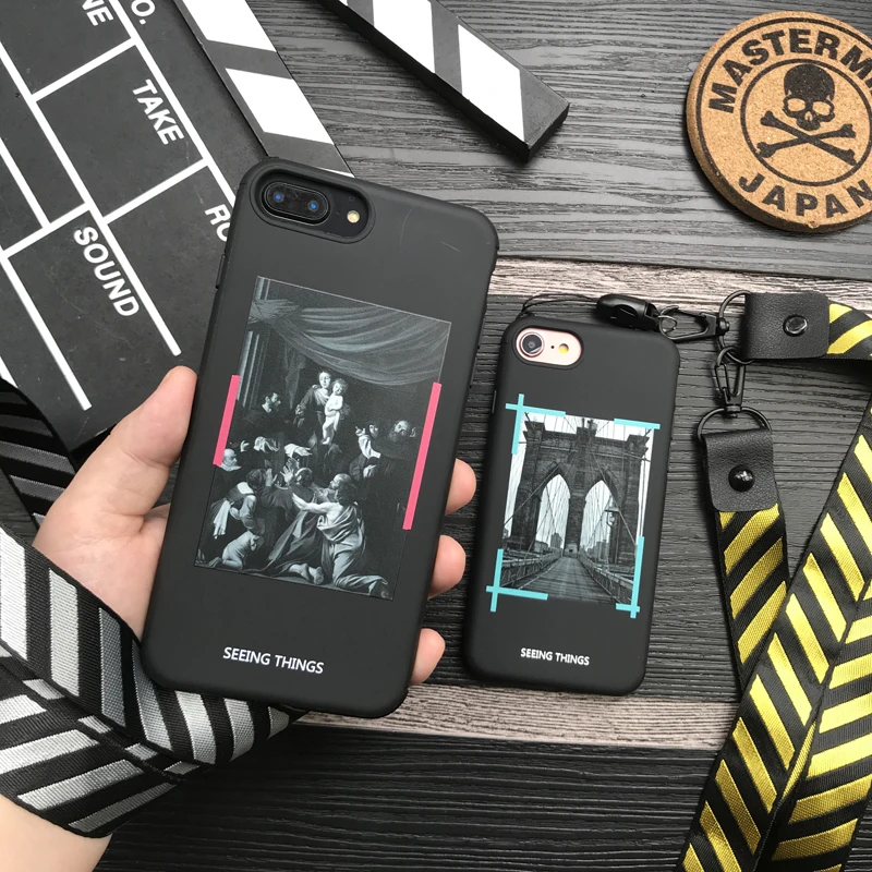 

Luxury retro stripes cover case for iphone 6 S 7 7plus 8 8plus X 10 XR XS 11 Pro MAX white Classic drawing Lanyard phone cases