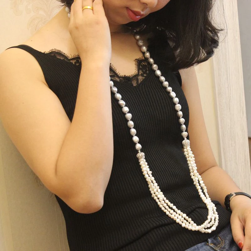 Модное Длинное жемчужное ожерелье Многоцветный натуральный пресноводный жемчуг чокер барокко для женщин 90 см жемчужная цепочка
