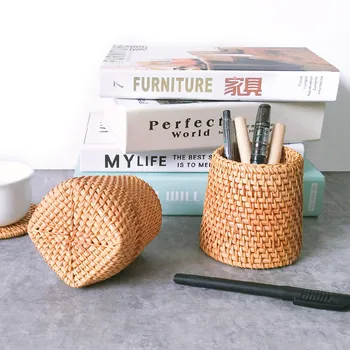 

Rattan Chopsticks Tube Shovel Spoons Bucket Dinner Knives Forks Tableware Storage Box Tea Clip Home Storage Baskets Organizer