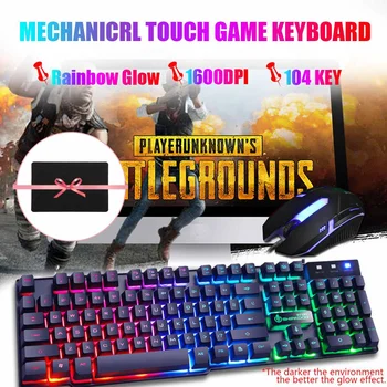 

1600 DPI 104 keys Gaming Wired Keyboard Colorful LED Backlit USB Wired PC Rainbow Gaming Keyboard Mouse Set with mouse pad