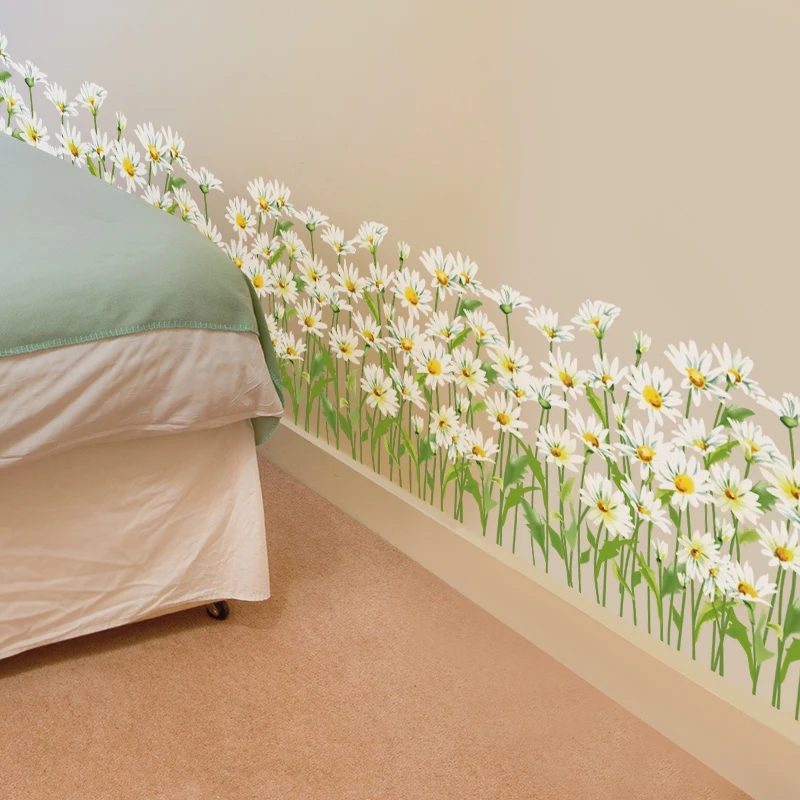 [Shijuekongjian] трава плинтус наклейки ПВХ материал маленькие маргаритки Цветы Наклейки на стены для дома гостиной спальни украшения